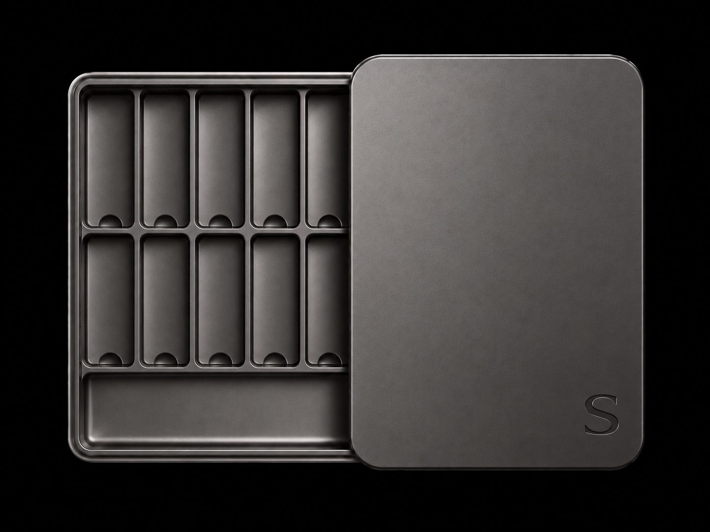 SNUMAG in Gray, shown open with its compartment tray