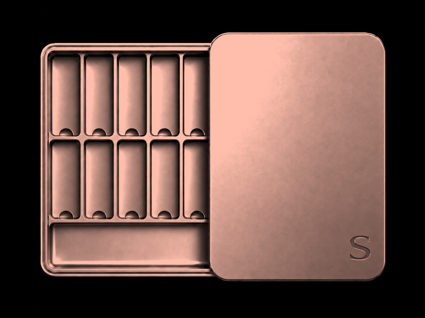SNUMAG in Rose, shown open with its compartment tray